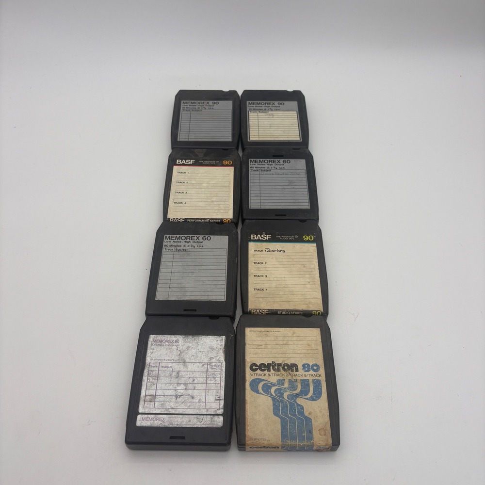 Lot of 8 Vintage Blank Recordable 8 Track Tapes Memorex BASF Certron Untested